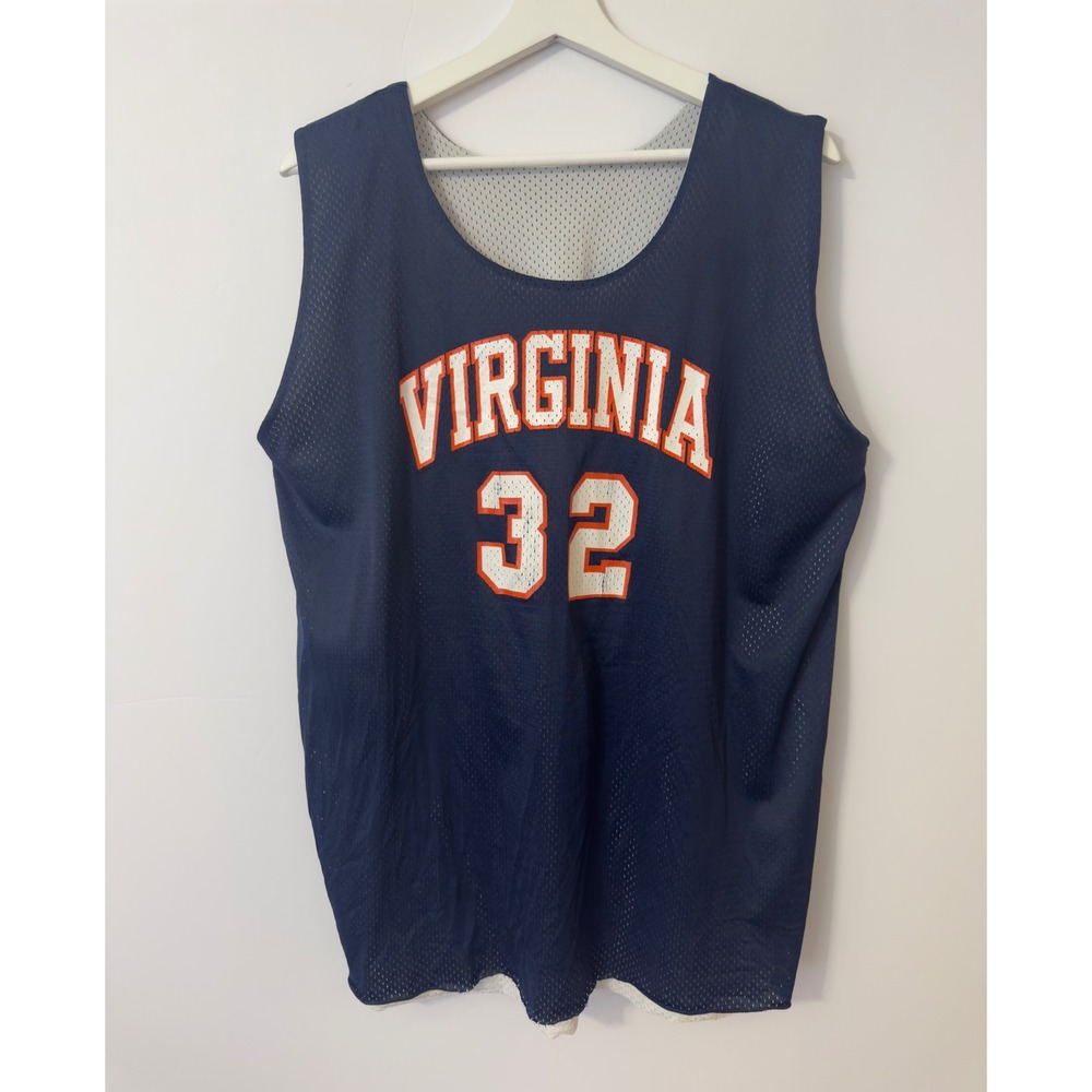 VTG Virginia Cavaliers Reversible Basketball Jersey Navy White Mesh #32 Mens XL